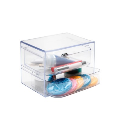 Caixa Organizadora 2 Gavetas Cristal 19X14X13cm