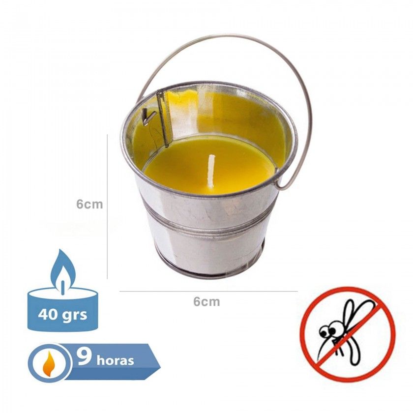 Vela Citronela Balde Metal com Asa 9H 40gr 6X6cm