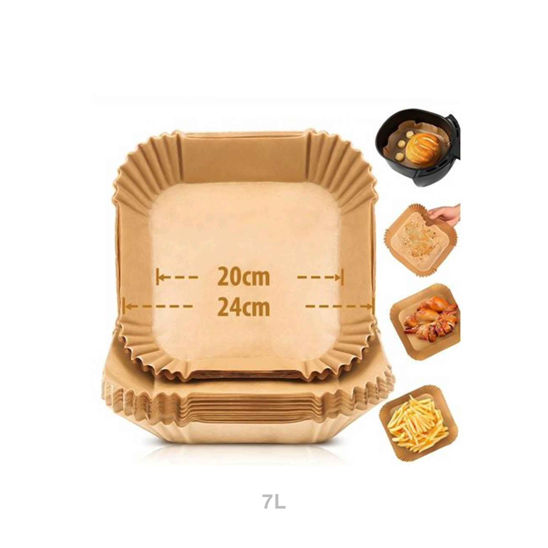 Forma Papel Airfryer Quadrado 5-7L 20-24X4.5cm Pack 20