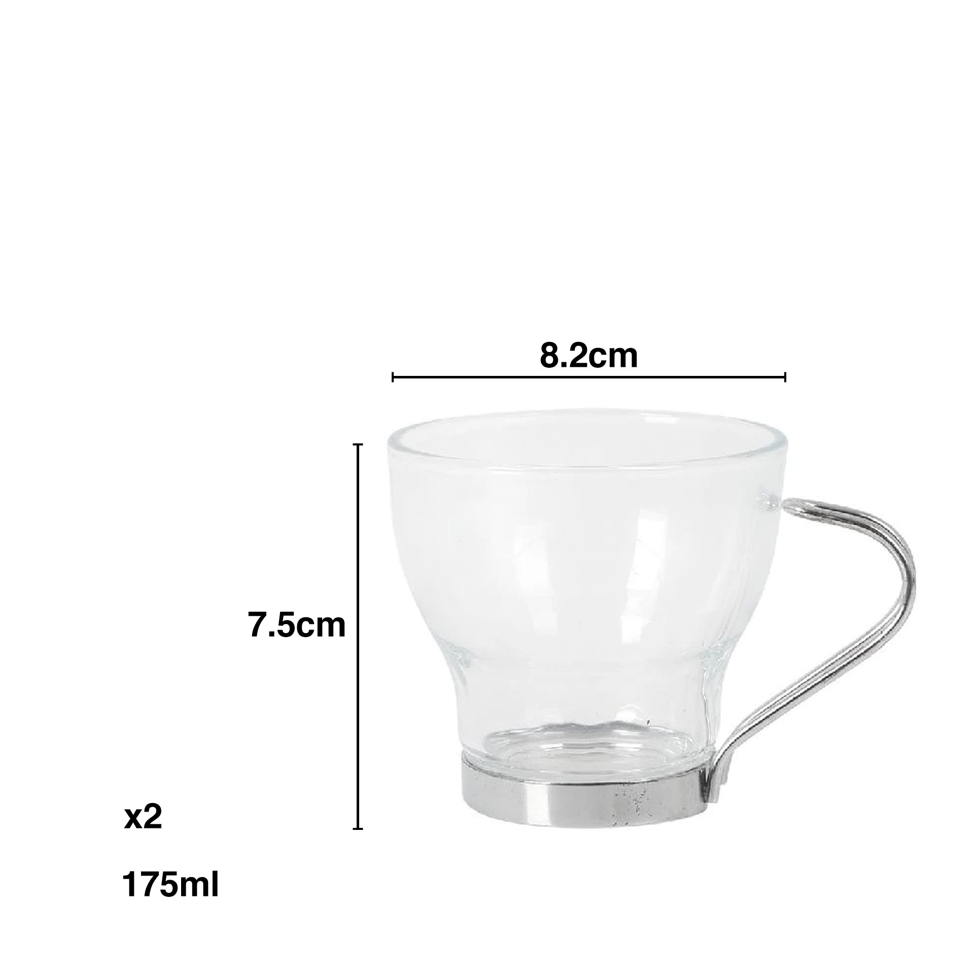 Chávena Vidro Lubeca com Asa Metal 175ml 8.2X7.5cm Pack 2