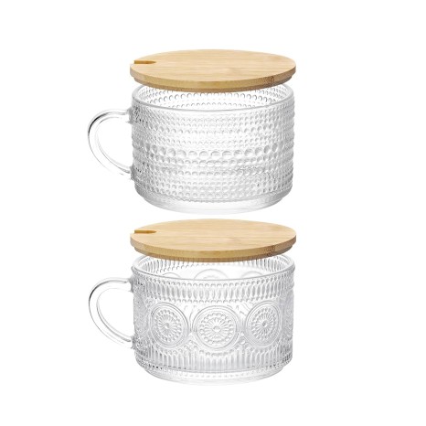 Açucareiro Vidro Tampa Bambu 400ml 13X10X6.8cm - Image product