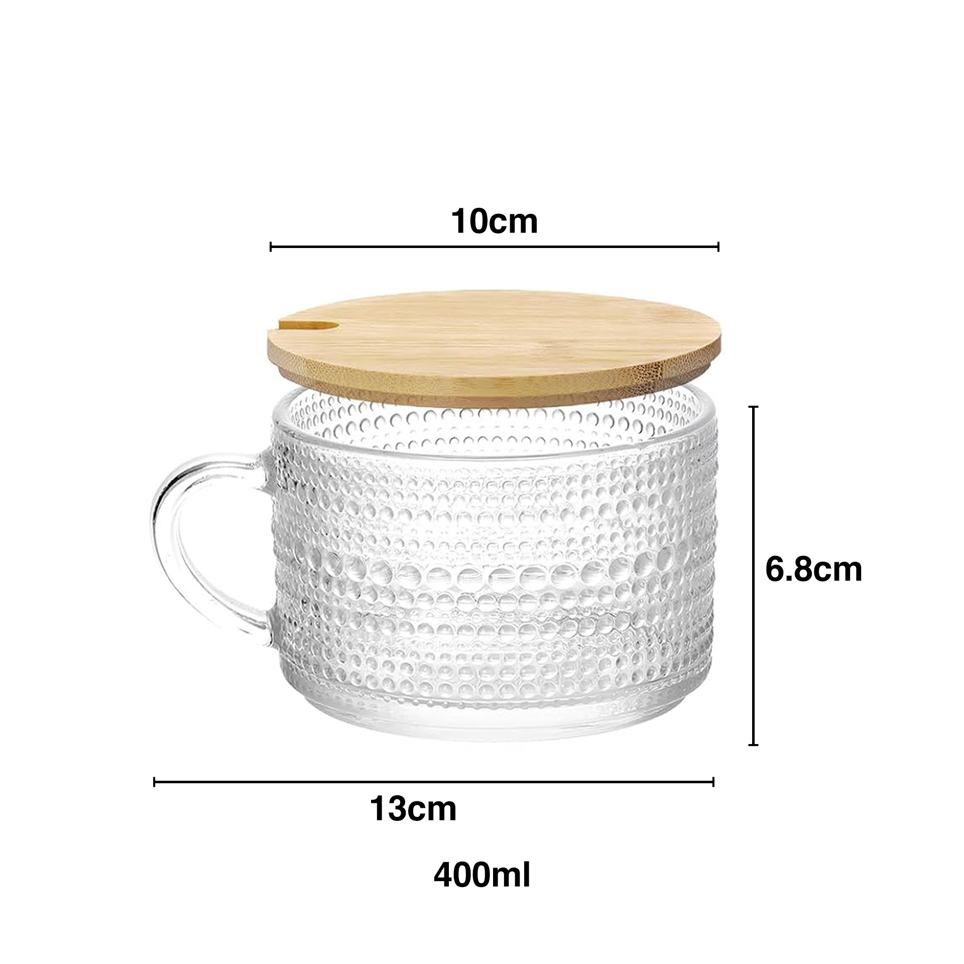 Açucareiro Vidro Tampa Bambu 400ml 13X10X6.8cm