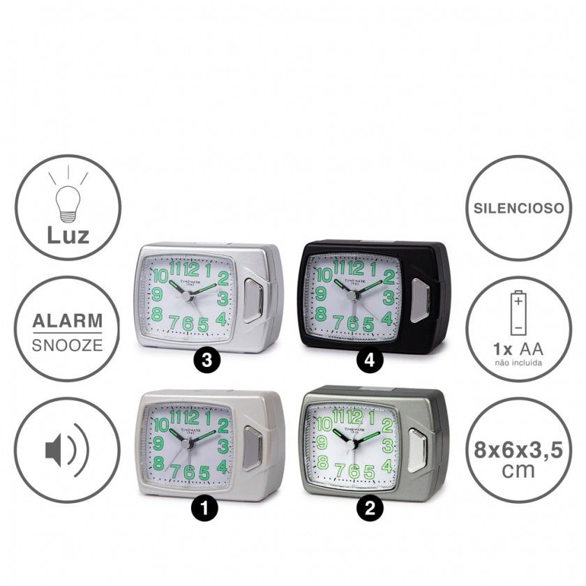 Despertador Timemark Analogico Plástico Multicor 8X6X3.5cm Despertador Timemark Analogico Plástico Multicor 8X6X3.5cm