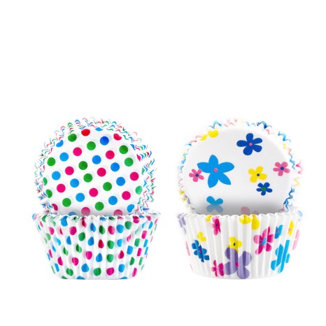 Forma Queque Papel Bolas + Flores 7.5X4cm Pack 100 - Image product