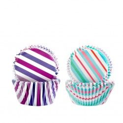 Forma Queque Papel Linhas Cores 7.5X3.5cm Pack 100