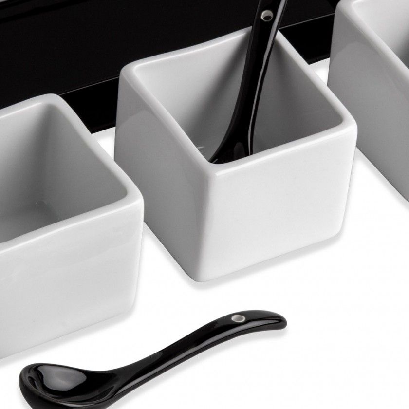 Base com 3 Taças + Colher Porcelana Ming Branco 5X5X4cm Base com 3 Taças + Colher Porcelana Ming Branco 5X5X4cm