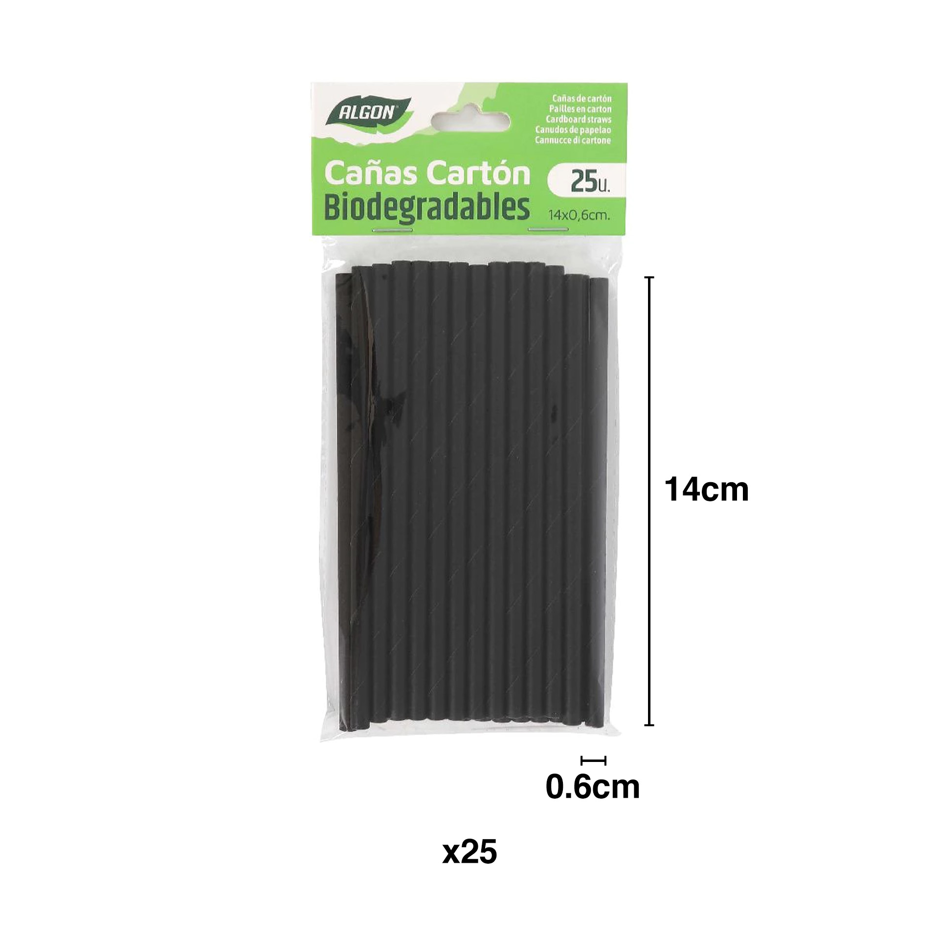 Palhinha Cartão Biodegradável Preto 0.6X14cm Pack 25
