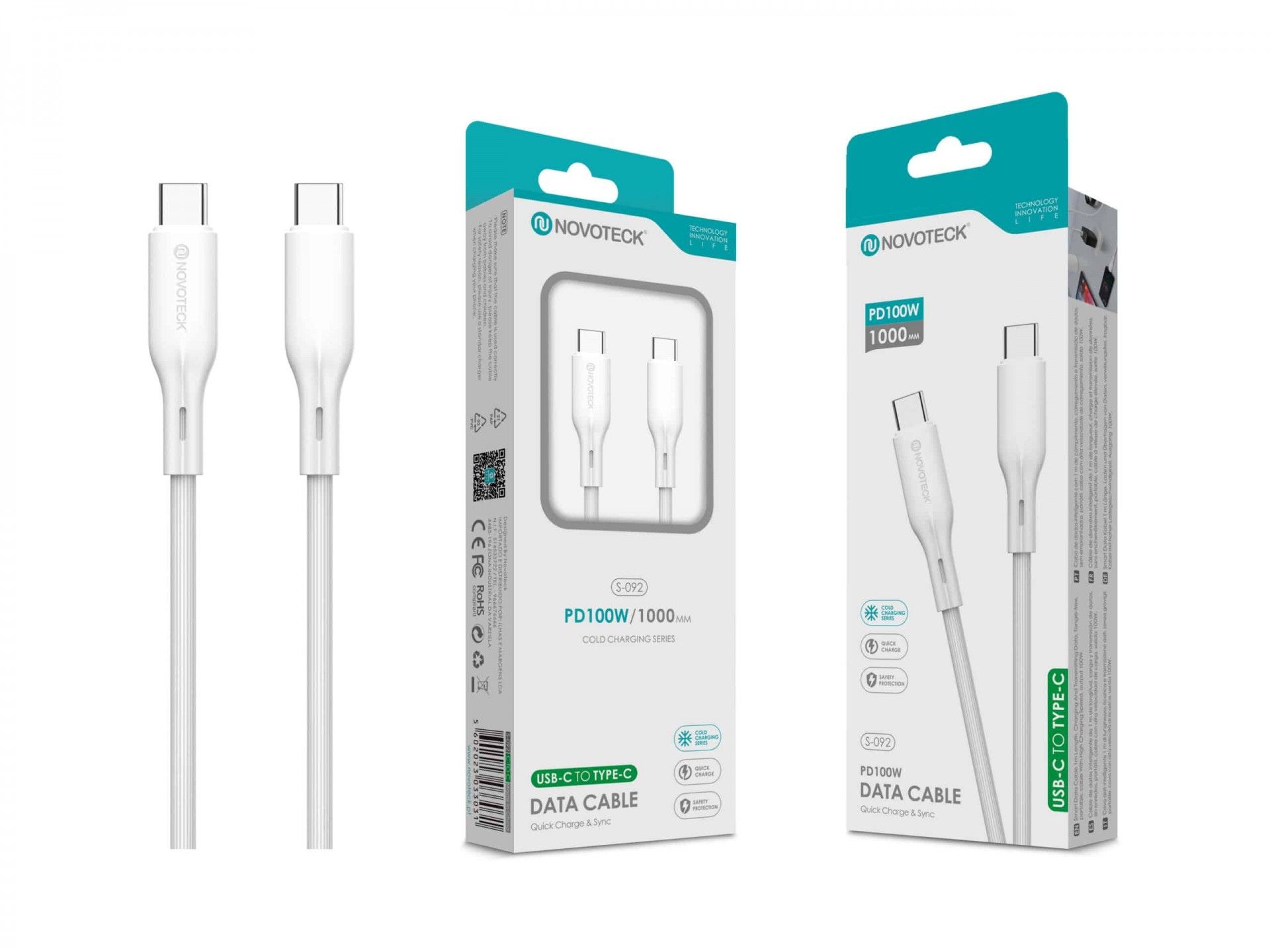 Cabo Dados Pd Type-C para Type-C Branco 1M 100W Fast Charge