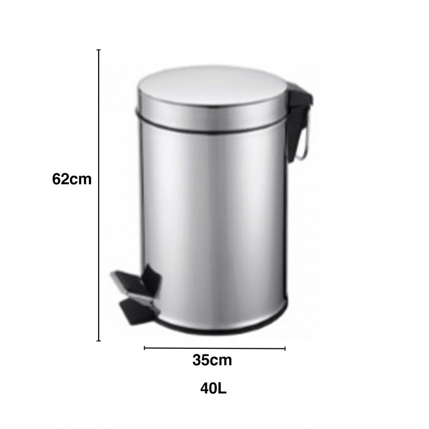 Balde Inox com Pedal Redondo 40l 35X62cm Balde Inox com Pedal Redondo 40l 35X62cm