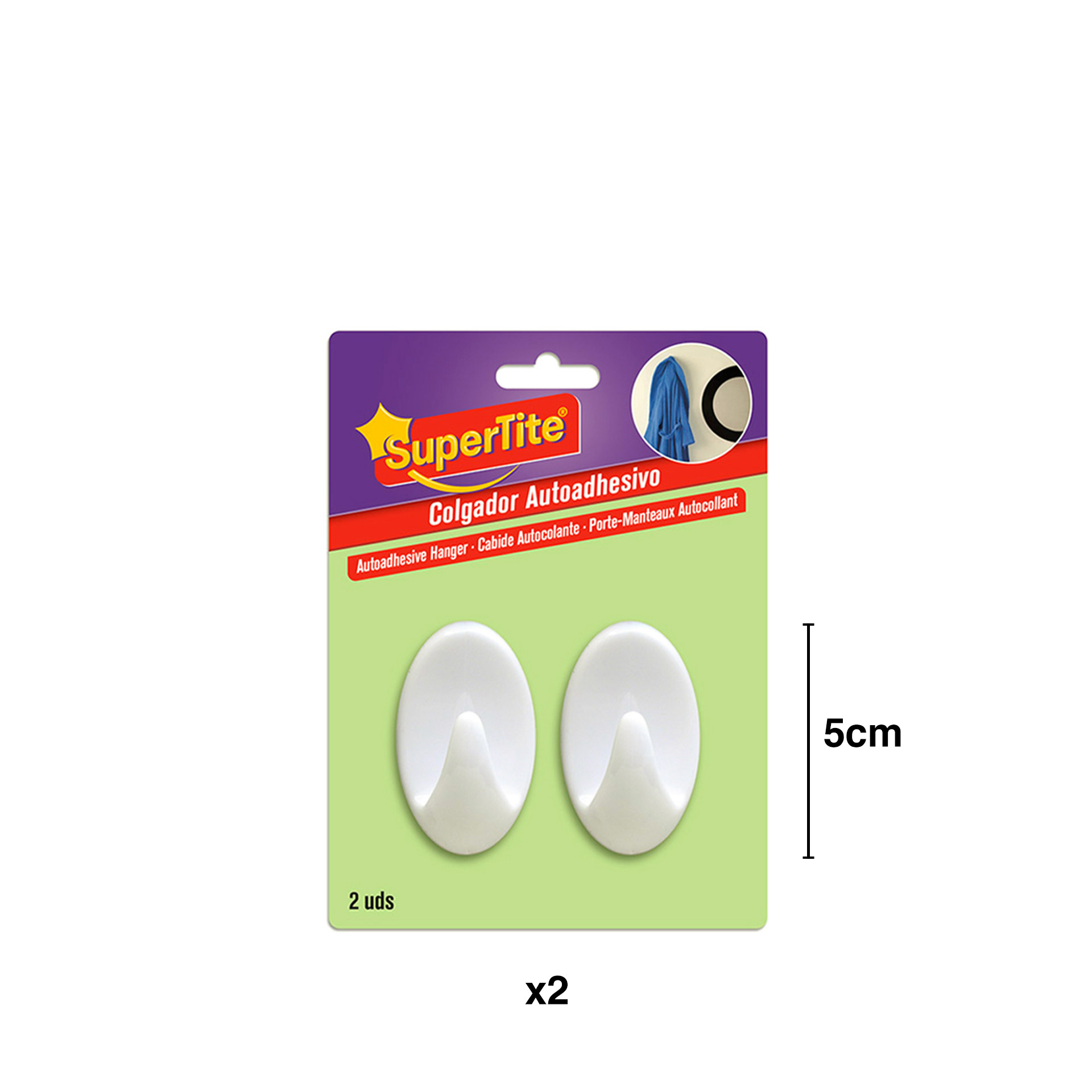 Cabide Adesivo Plástico Branco 5cm Pack 2