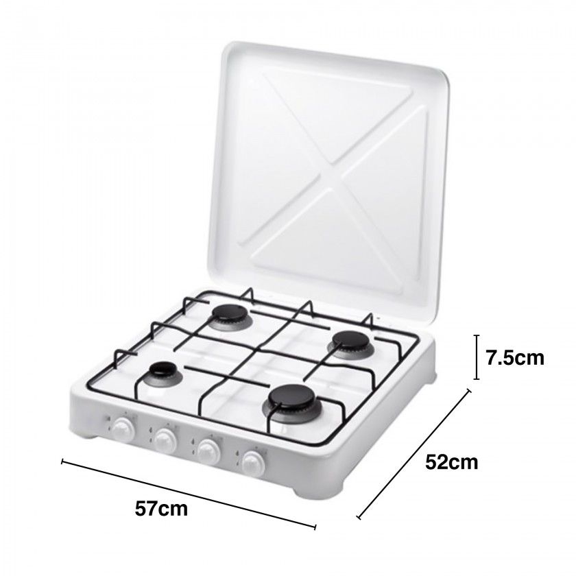 Fogão Gás Portátil Esmalte 4 Bocas Branco 57X52X7.5cm Fogão Gás Portátil Esmalte 4 Bocas Branco 57X52X7.5cm