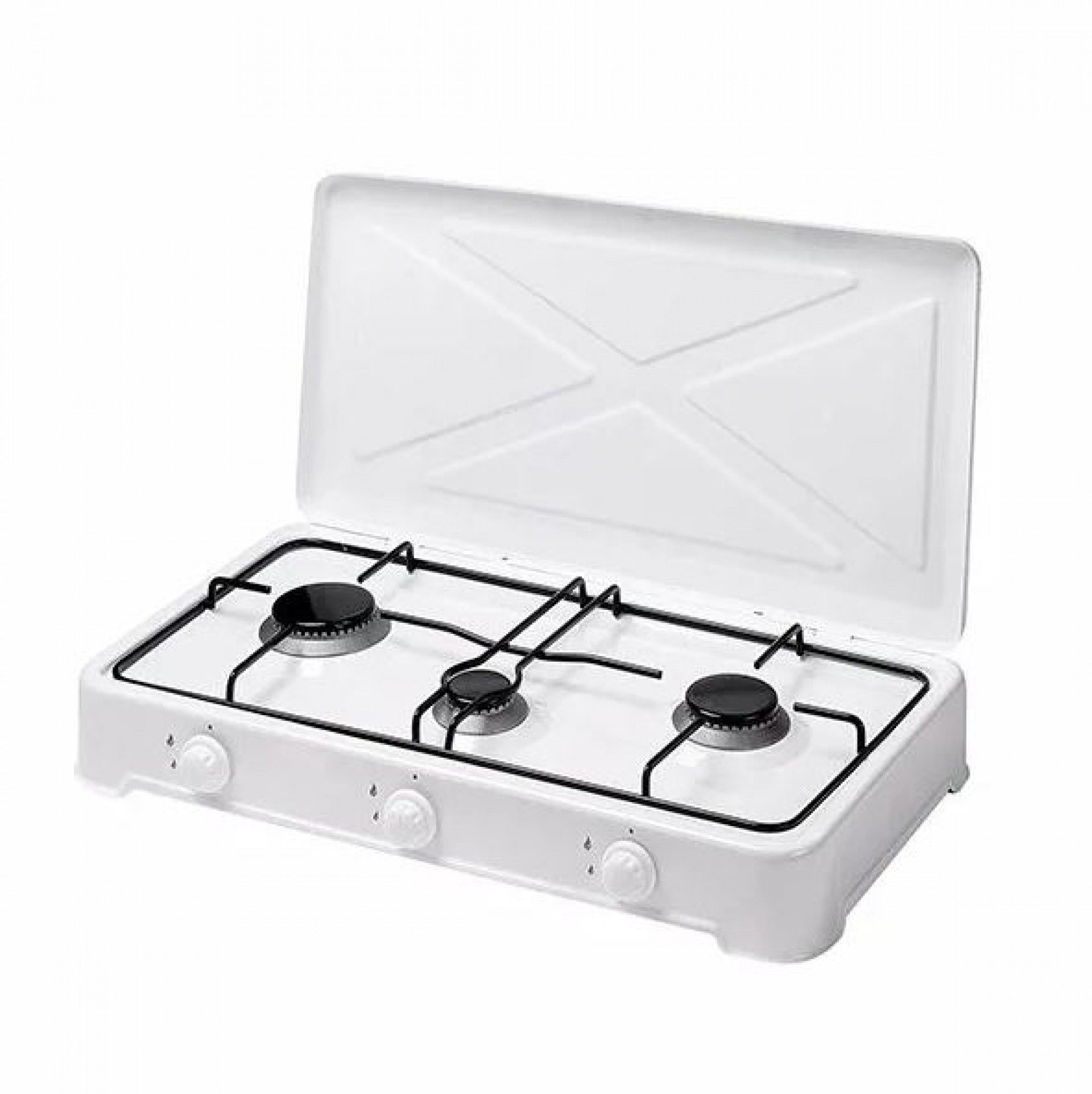 Fogão Gás Portátil Esmalte 3 Bocas Branco 61X35X12cm