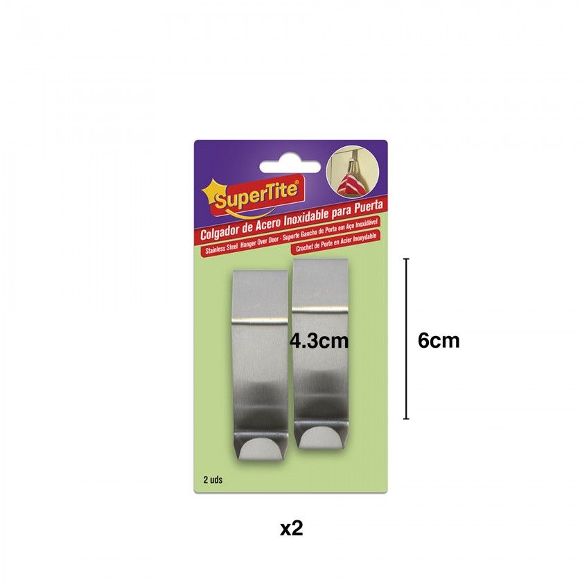 Cabide Adesivo Inox para Porta 2.5X4.3X6cm Pack 2 Cabide Adesivo Inox para Porta 2.5X4.3X6cm Pack 2