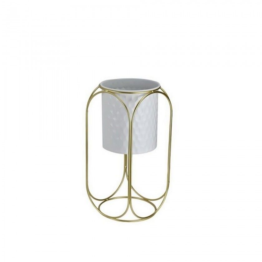 Vaso Branco Base Dourada Redondo