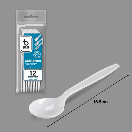 Colher Pl�stico Reutiliz�vel Branco 16.6cm Pack 12 - Image product