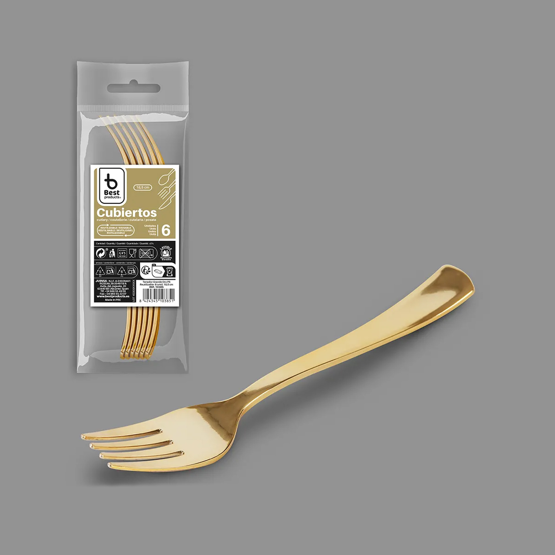 Garfo Plástico Reutilizável Dourado 18.5cm Pack 6