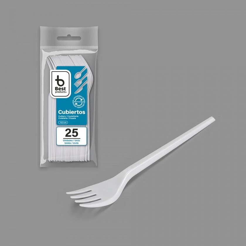 Garfo Plástico Reutilizável Branco 16.5cm Pack 25 Garfo Plástico Reutilizável Branco 16.5cm Pack 25