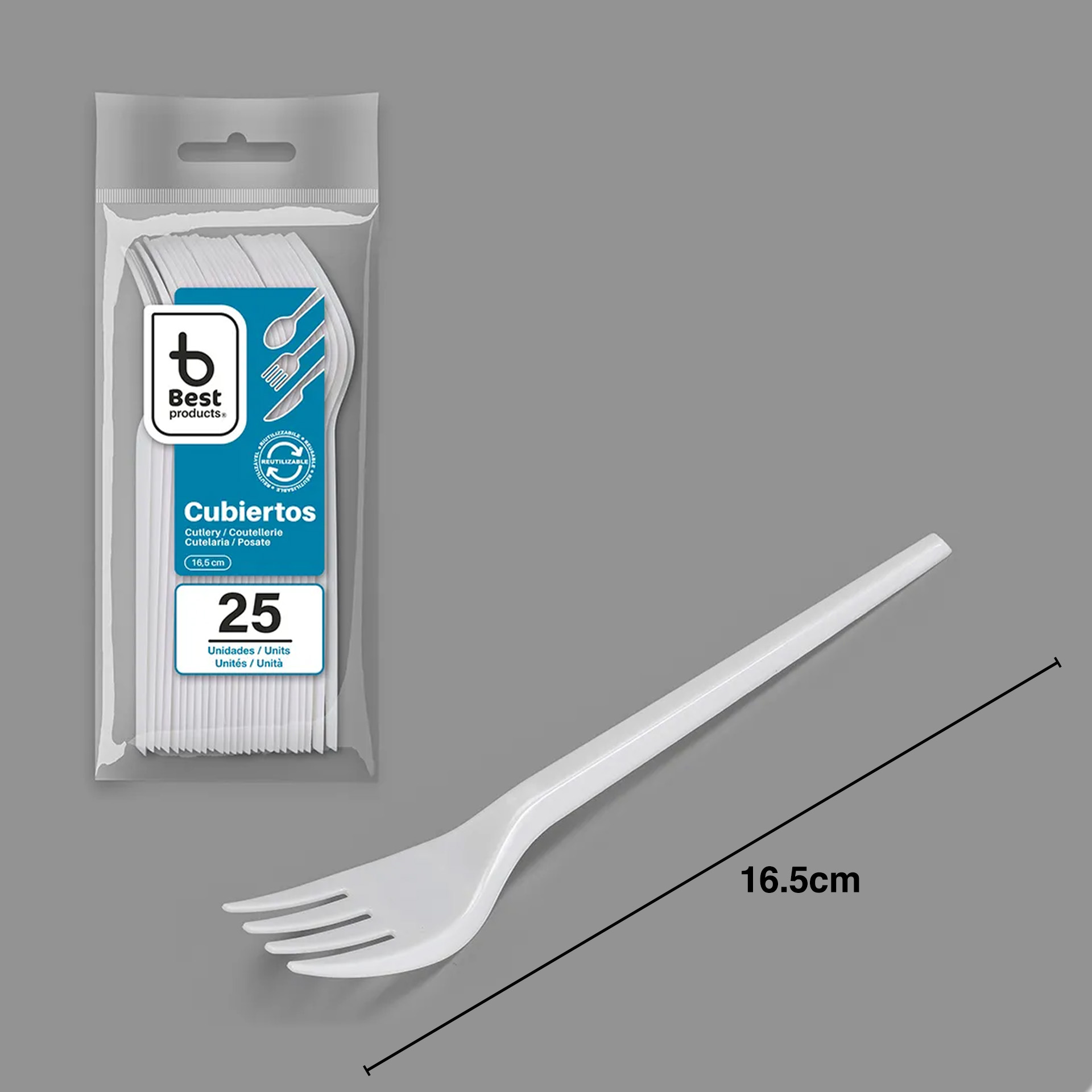 Garfo Plástico Reutilizável Branco 16.5cm Pack 25