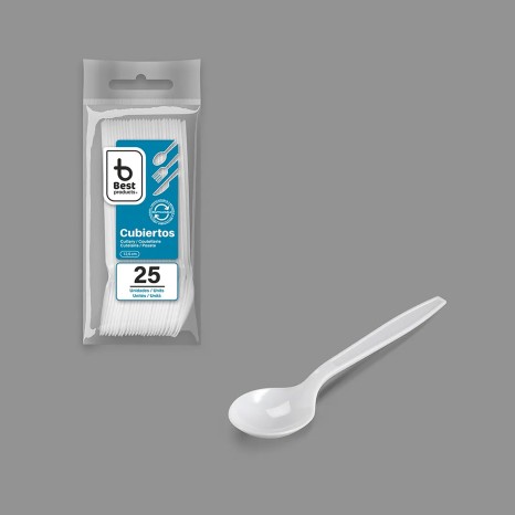 Colher Plástico Reutilizável Branco 12.5cm Pack 25 - Image product