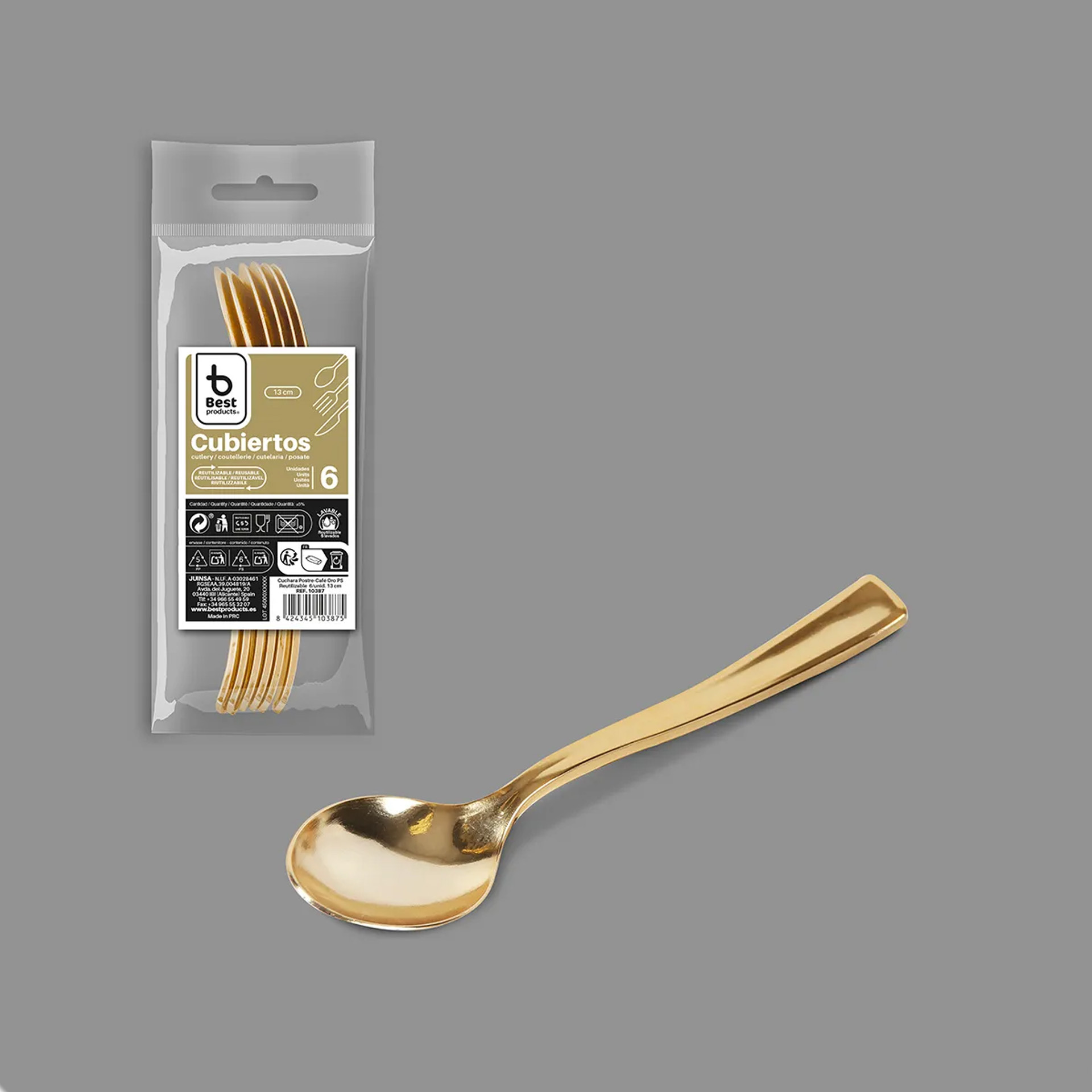 Colher Plástico Reutilizável Dourado 13cm Pack 6