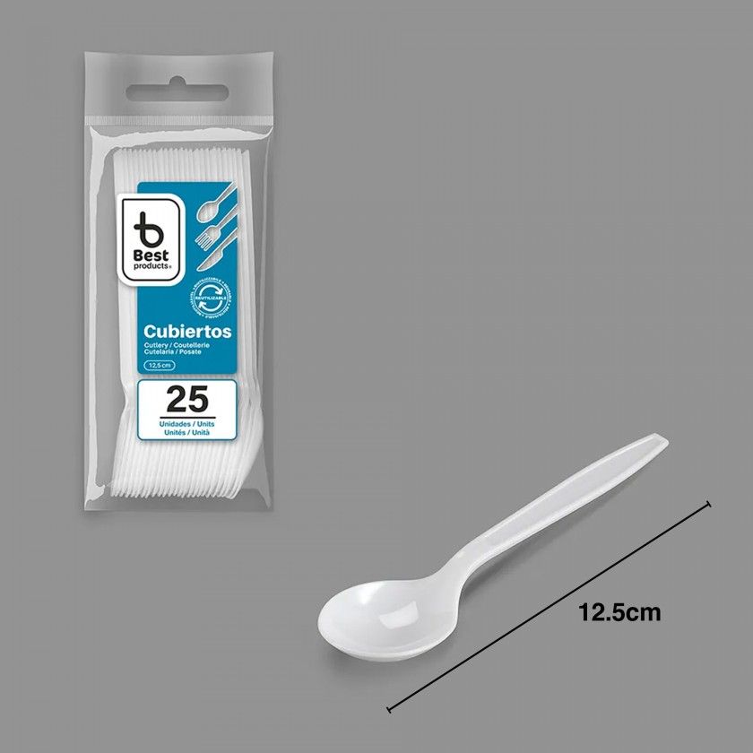 Colher Plástico Reutilizável Branco 12.5cm Pack 25 Colher Plástico Reutilizável Branco 12.5cm Pack 25