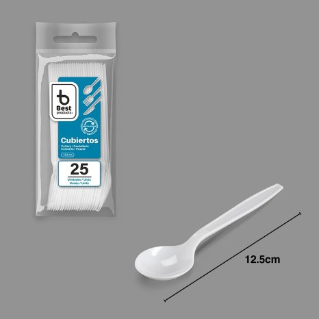 Colher Plástico Reutilizável Branco 12.5cm Pack 25 - Image product