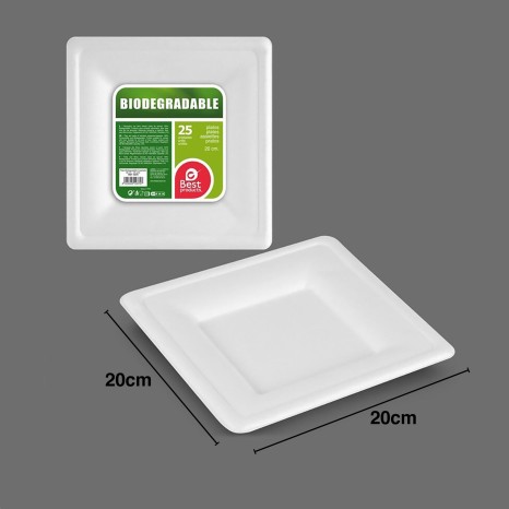 Prato Biodegradável Cana Açucar Quadrado 20X20cm Pack 25 - Image product