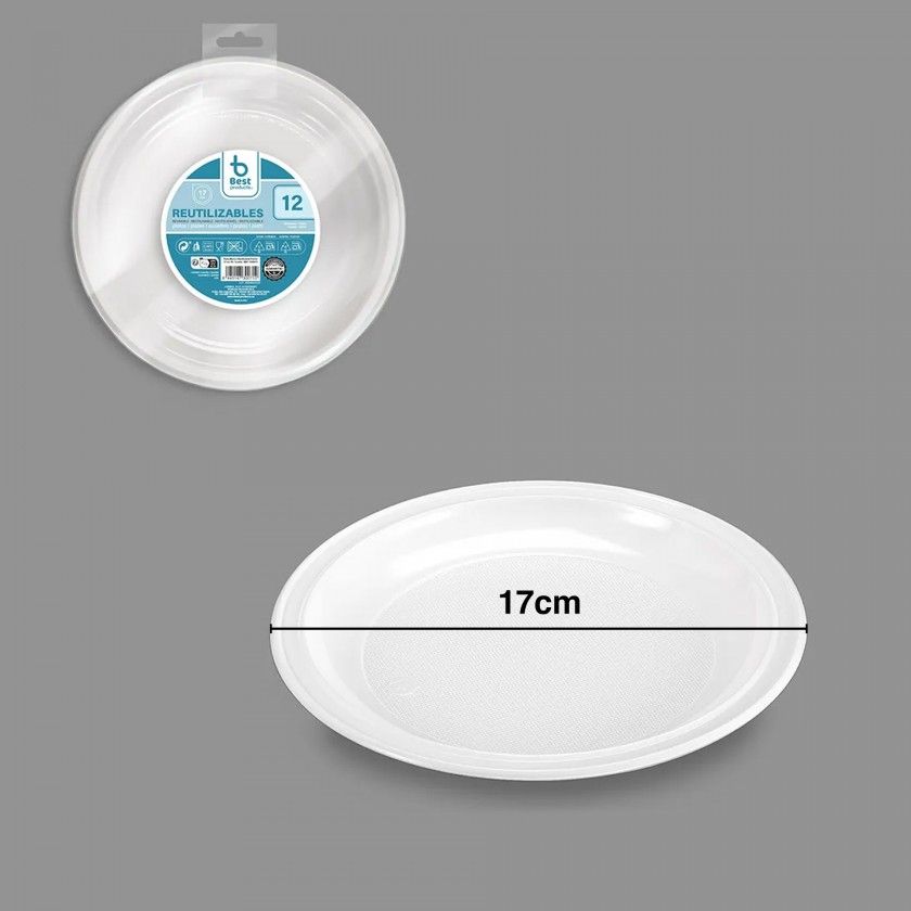 Prato Plástico Reutilizável Raso Branco 17cm Pack 12 Prato Plástico Reutilizável Raso Branco 17cm Pack 12