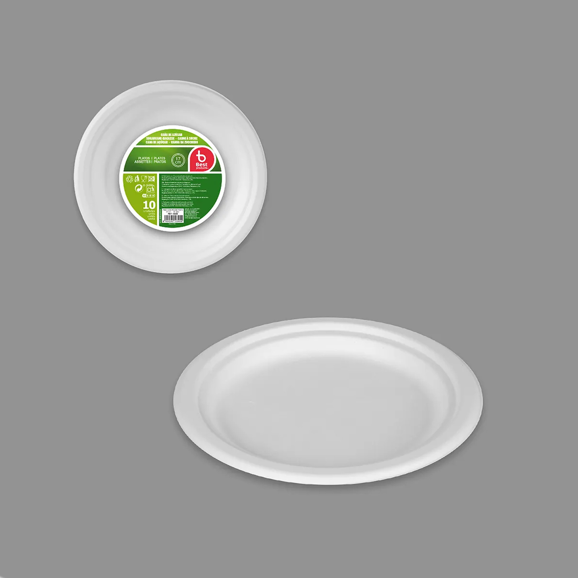 Prato Biodegradável Cana Açucar Redondo 17cm Pack 10