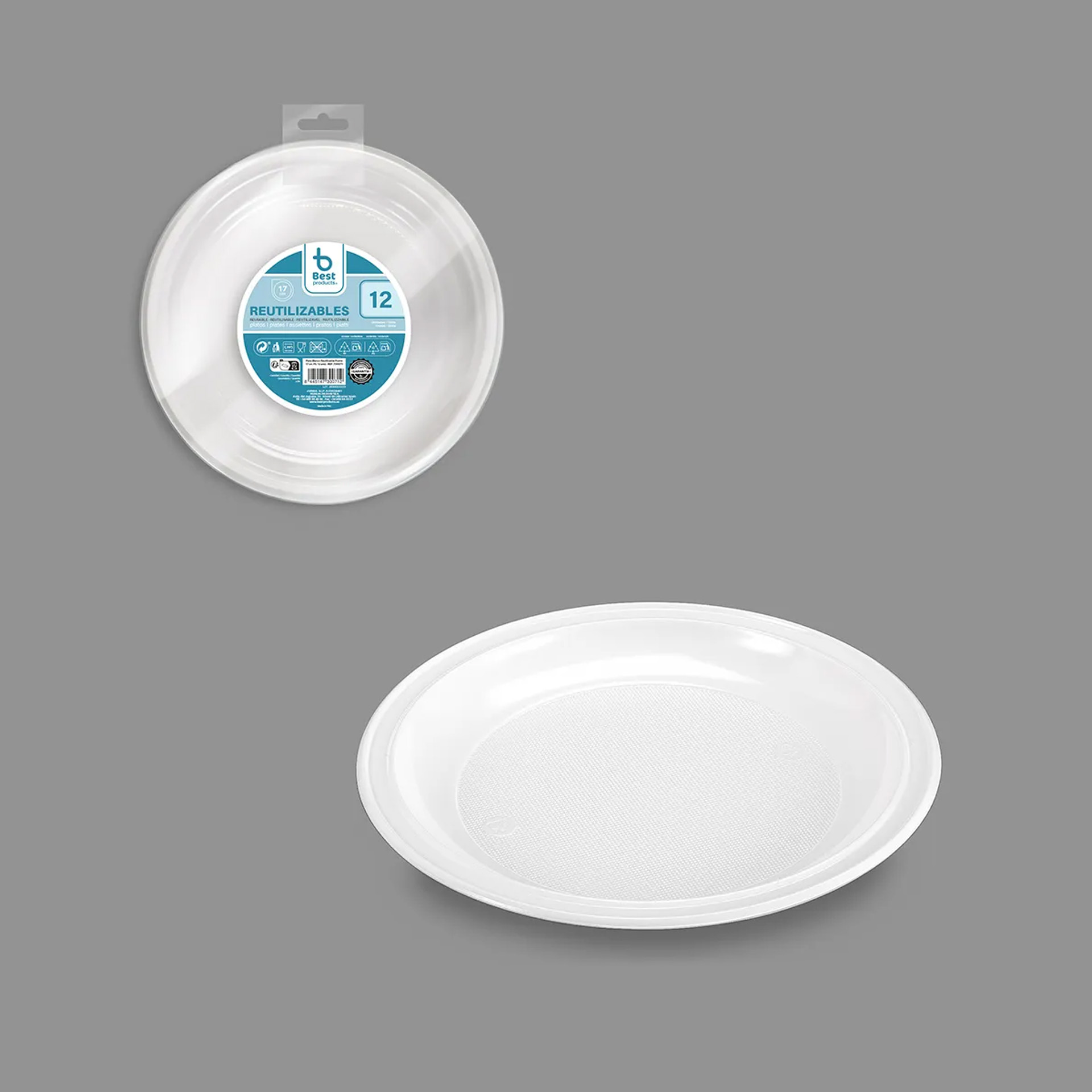 Prato Plástico Reutilizável Raso Branco 17cm Pack 12