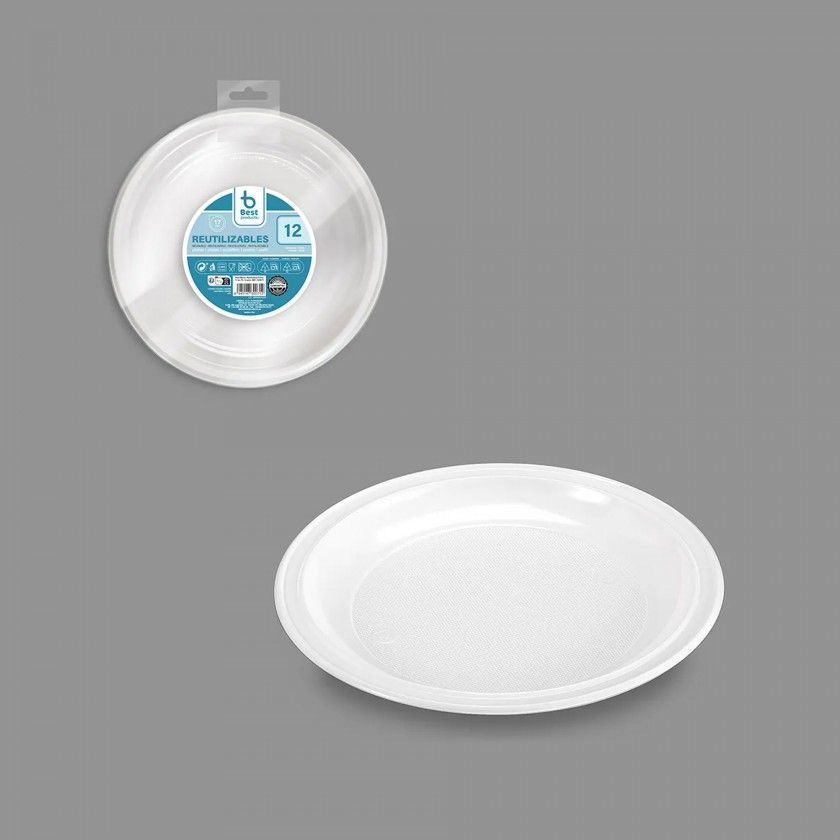 Prato Plástico Reutilizável Raso Branco 17cm Pack 12 Prato Plástico Reutilizável Raso Branco 17cm Pack 12