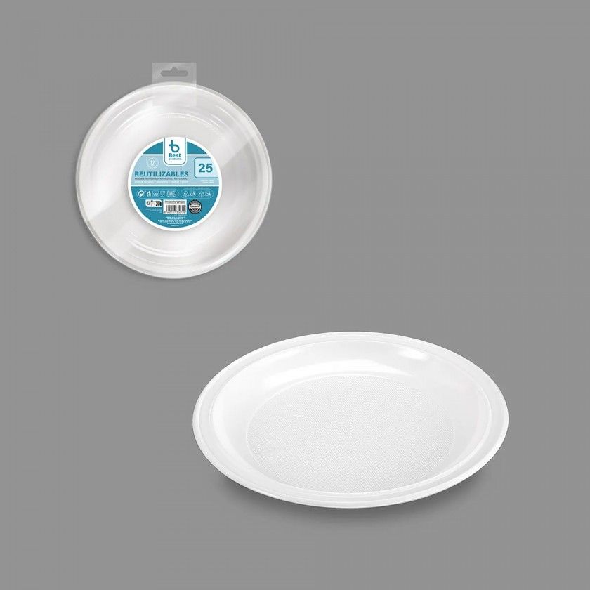Prato Plástico Reutilizável Raso Branco 17cm Pack 25 Prato Plástico Reutilizável Raso Branco 17cm Pack 25