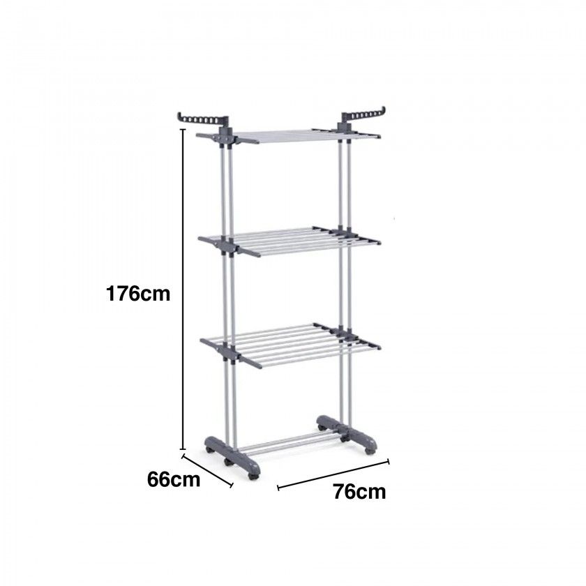 Estendal Chão 3 Andares com Rodas 76X66X176cm Estendal Chão 3 Andares com Rodas 76X66X176cm
