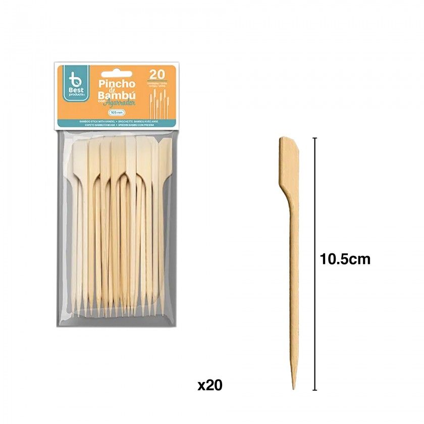 Espeto Bambu com Pega 10.5cm Pack 20 Espeto Bambu com Pega 10.5cm Pack 20