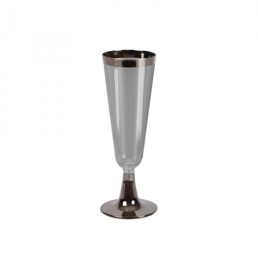 Copo Flute Plástico Reutilizável Prateado 150ml 5.5X6X16.4cm Pack 3 Copo Flute Plástico Reutilizável Prateado 150ml 5.5X6X16.4cm Pack 3
