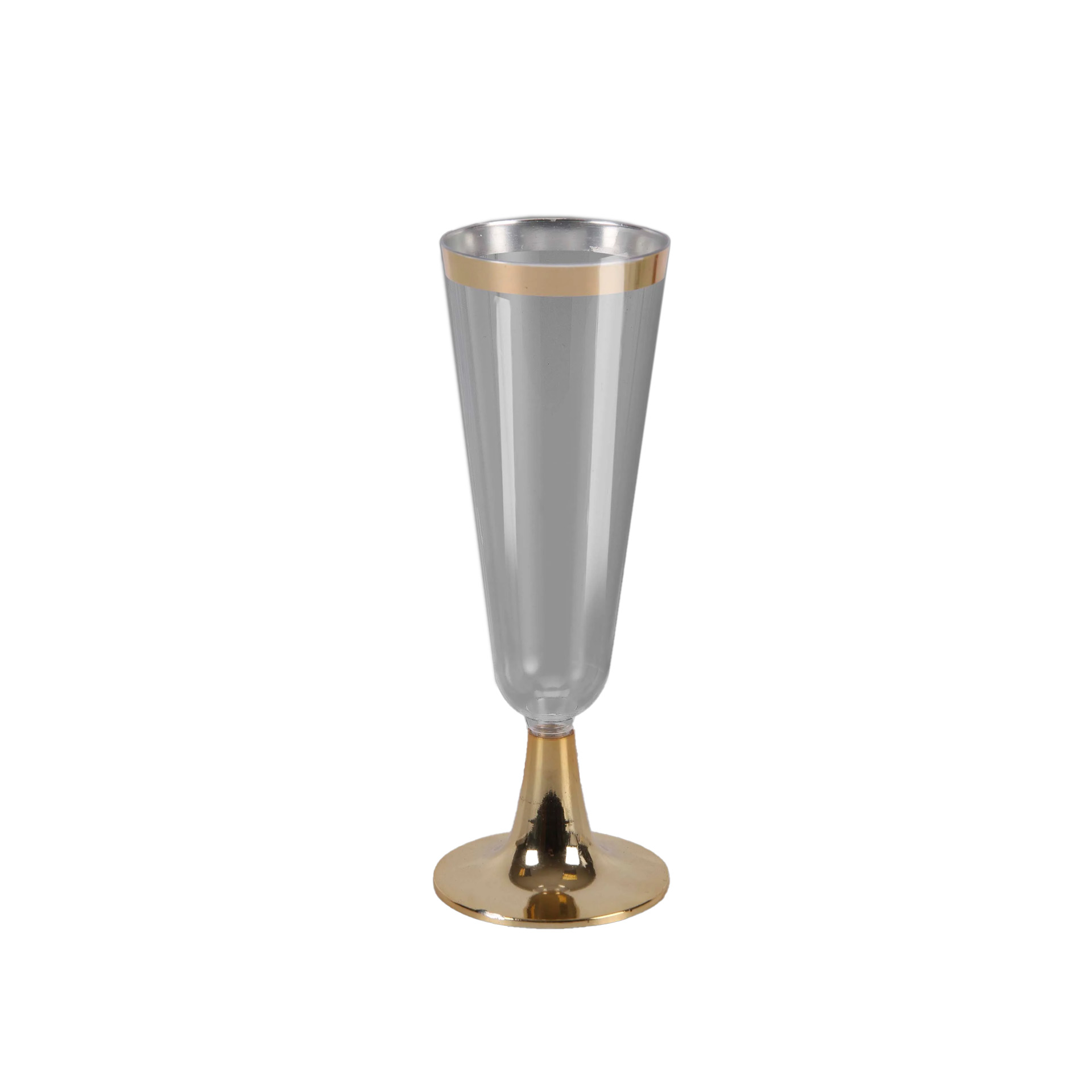 Copo Flute Plástico Reutilizável Dourado 150ml 5.5X6X16.4cm Pack 3