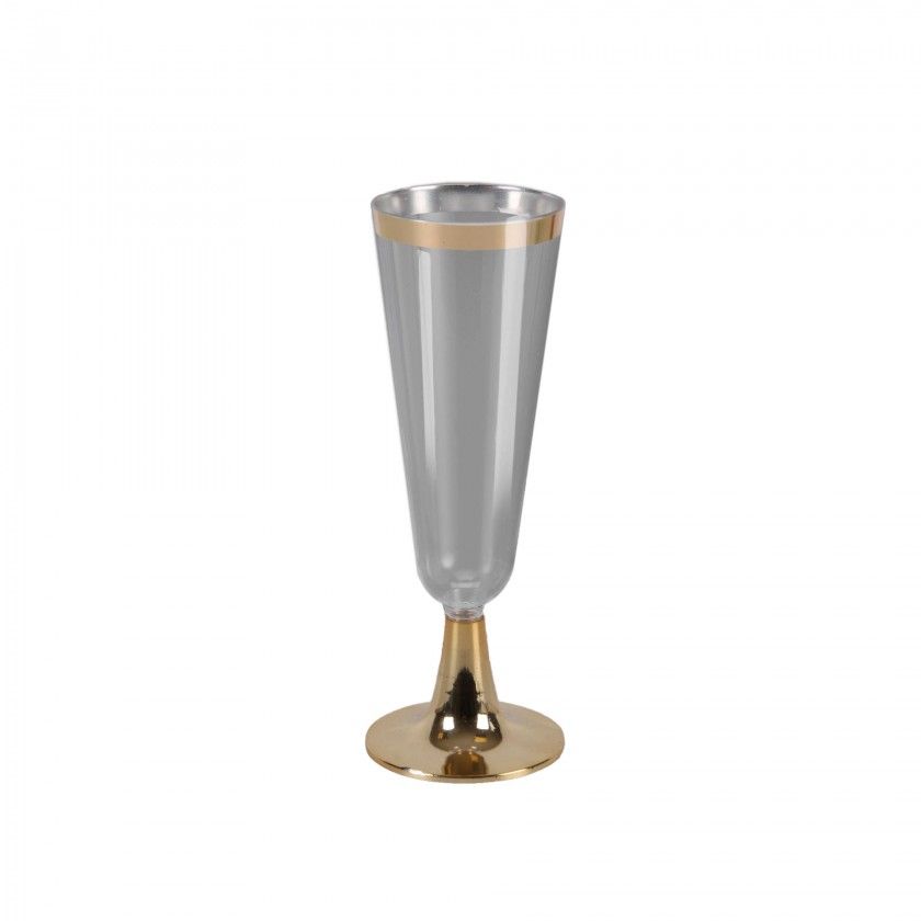 Copo Flute Plástico Reutilizável Dourado 150ml 5.5X6X16.4cm Pack 3 Copo Flute Plástico Reutilizável Dourado 150ml 5.5X6X16.4cm Pack 3