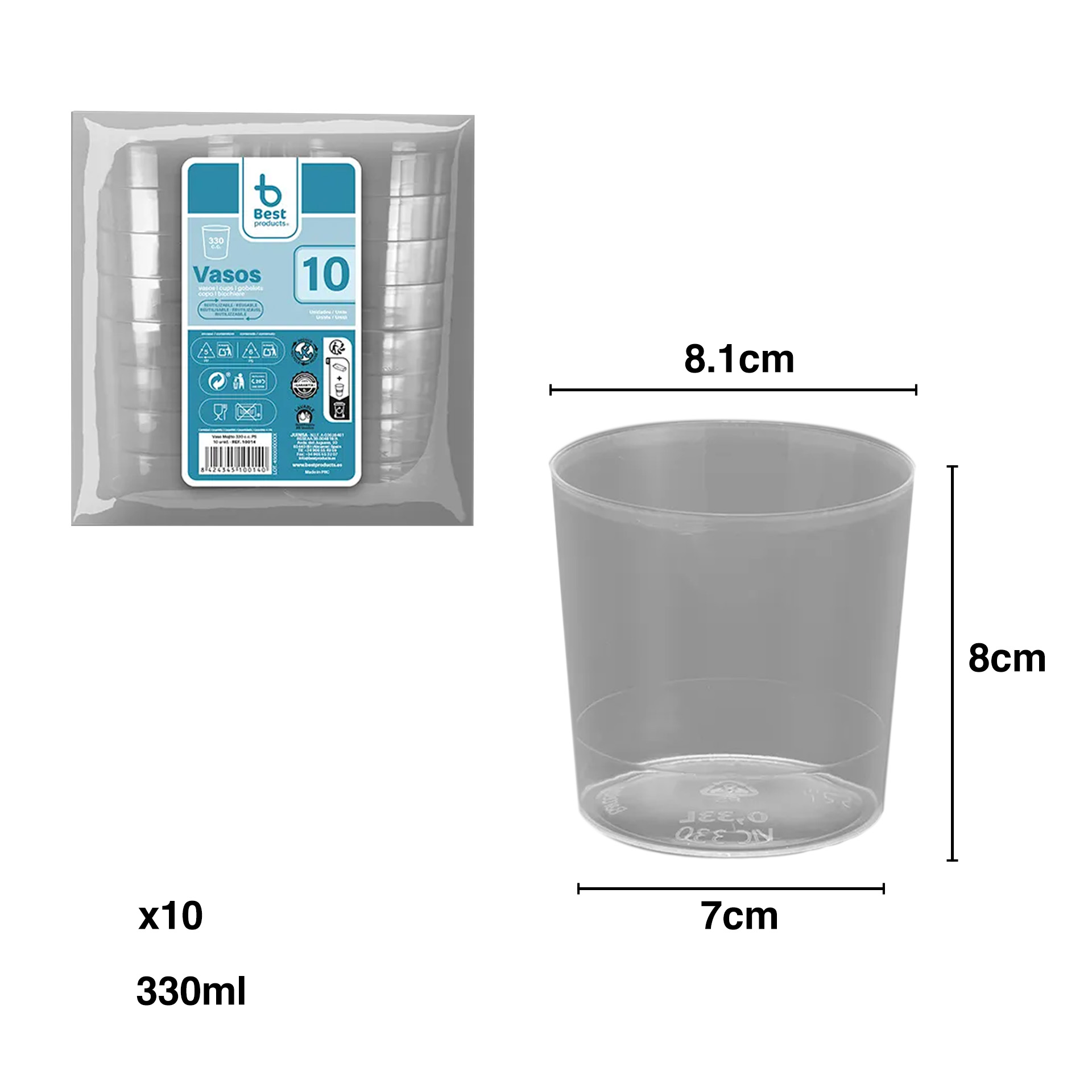 Copo Plastico Reutilizável Caipirinha 330ml 8.1X7X8cm Pack 10
