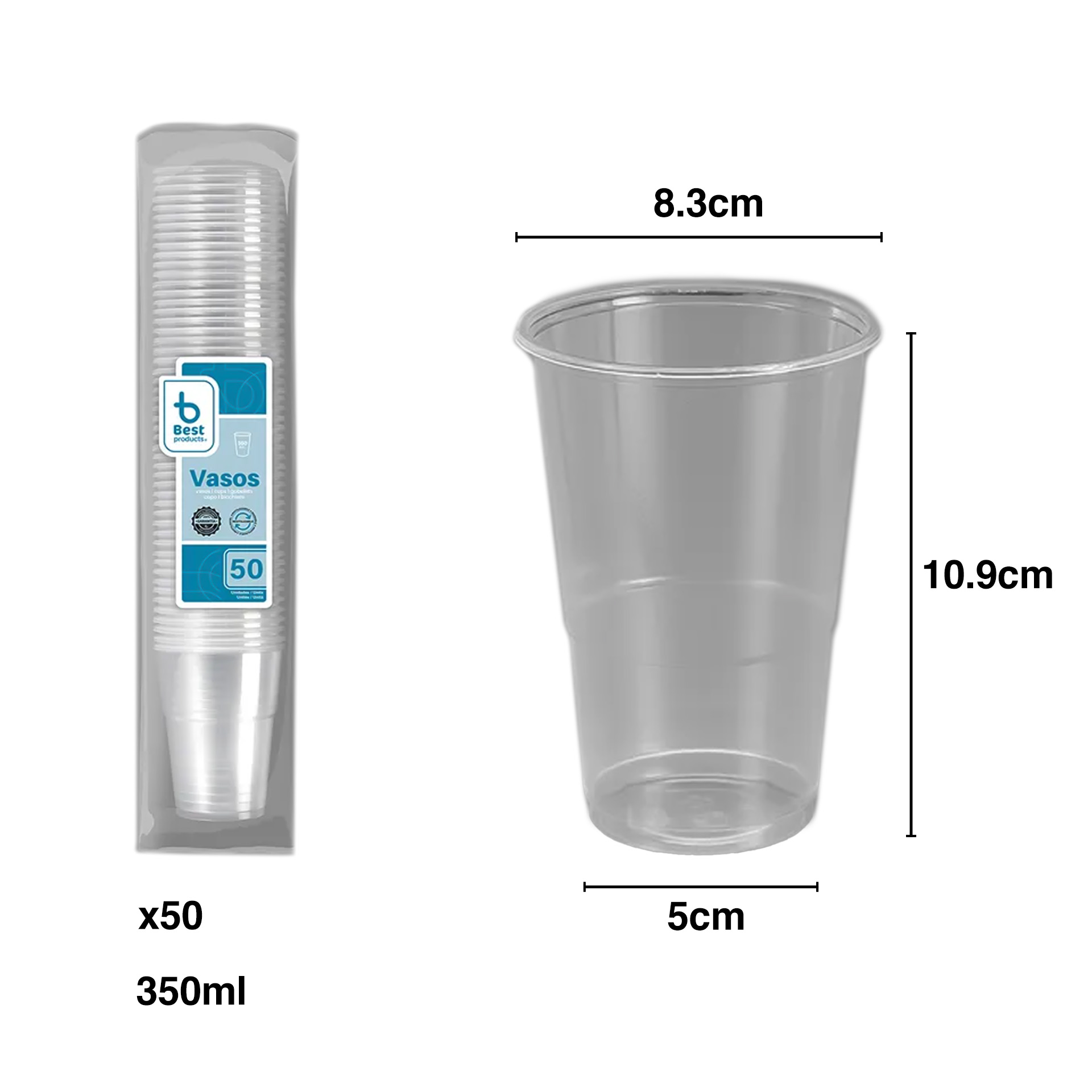 Copo Plástico Reutilizável Incolor 350ml 8.3X5X10.9cm Pack 50