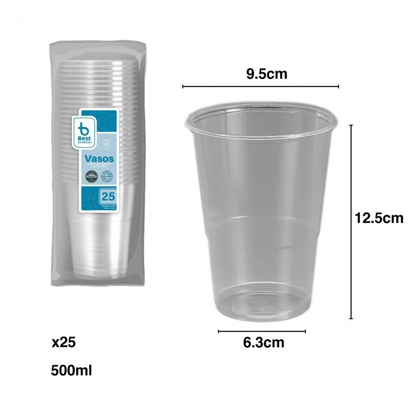 Copo Plástico Reutilizável Incolor 500ml 9.5X6.3X12.5cm Pack 25 Copo Plástico Reutilizável Incolor 500ml 9.5X6.3X12.5cm Pack 25