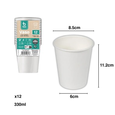 Copo Cartão Branco 330ml 8.5X6X11.2cm Pack 12