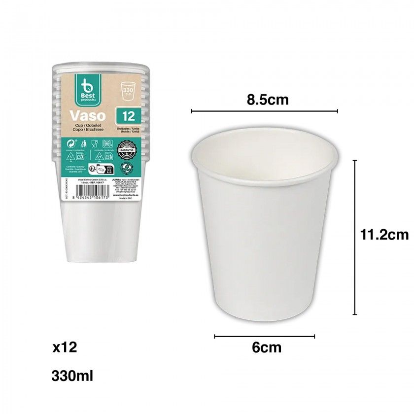 Copo Cartão Branco 330ml 8.5X6X11.2cm Pack 12 Copo Cartão Branco 330ml 8.5X6X11.2cm Pack 12