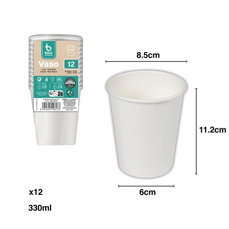 Copo Cartão Branco 330ml 8.5X6X11.2cm Pack 12 - Image product