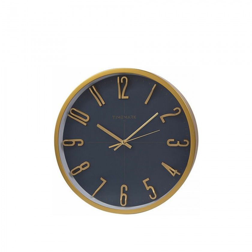 Rel�gio Parede Timemark Redondo Azul Borda Dourada 34cm