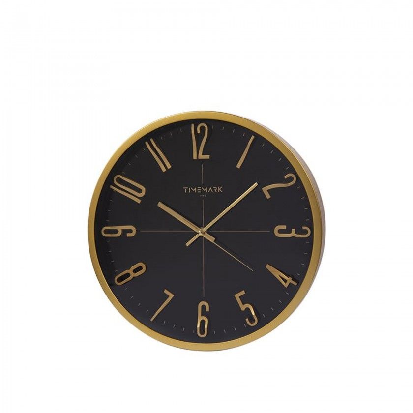 Relgio Parede Timemark Redondo Preto Borda Dourada 34cm