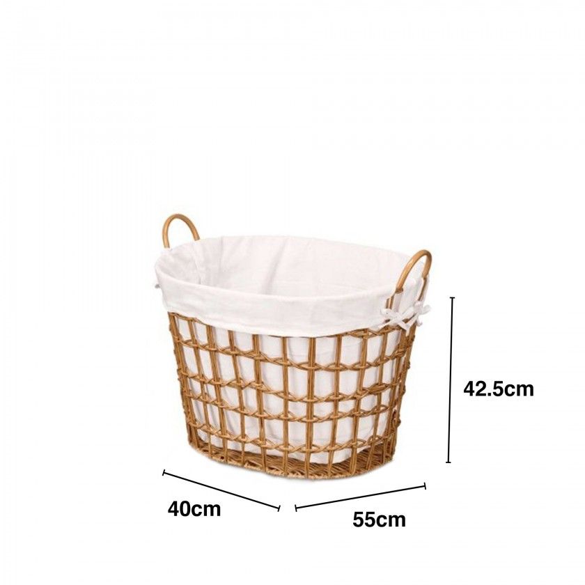 Cesto Pl�stico Efeito Vime com Forro Asas Oval