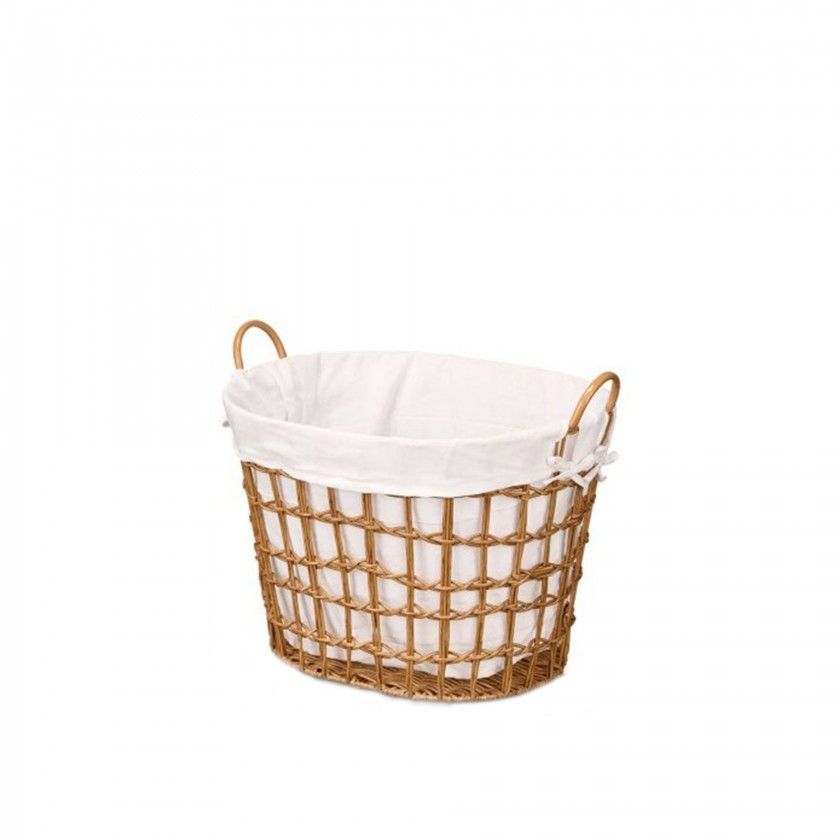 Cesto Plástico Efeito Vime com Forro Asas Oval Cesto Plástico Efeito Vime com Forro Asas Oval