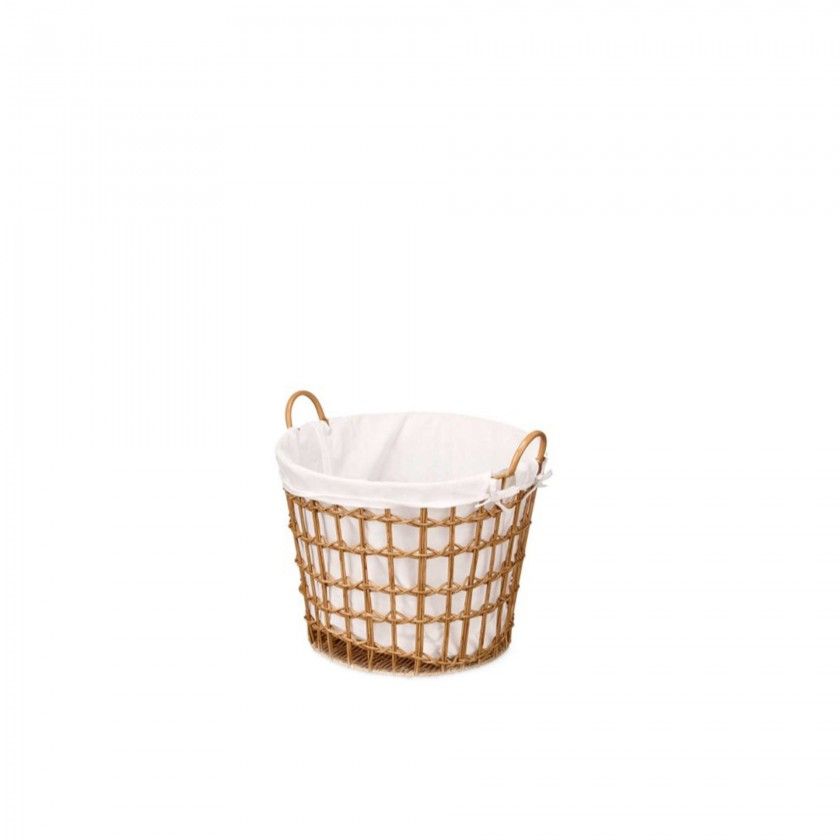 Cesto Plástico Efeito Vime com Forro Asas Redondo Cesto Plástico Efeito Vime com Forro Asas Redondo