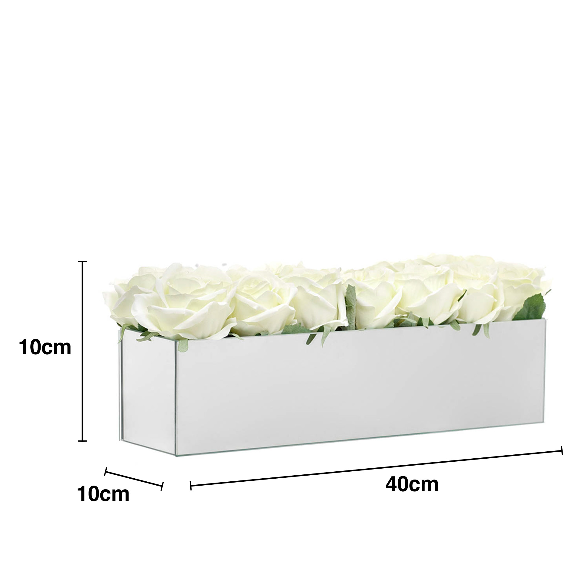 Floreira Espelho Rosas Brancas 40X10X10cm