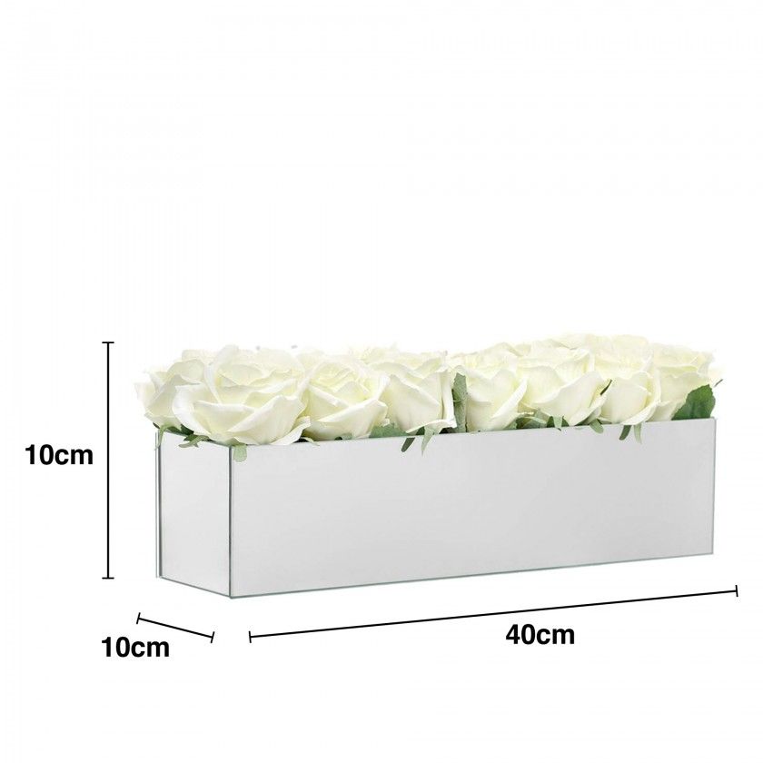 Floreira Espelho Rosas Brancas 40X10X10cm Floreira Espelho Rosas Brancas 40X10X10cm